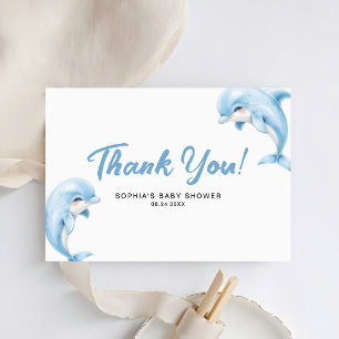 Minimalist Cute Dolphin Baby Shower Thank You Note Card