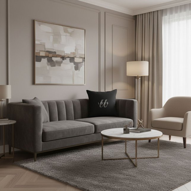  Minimalist cute elegant script black and white Throw Pillow (Creator Uploaded)