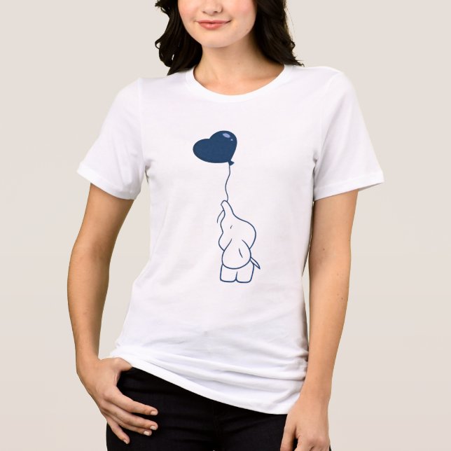 Minimalist Cute Elephant Heart Balloon Art Tri-Blend Shirt (Front)