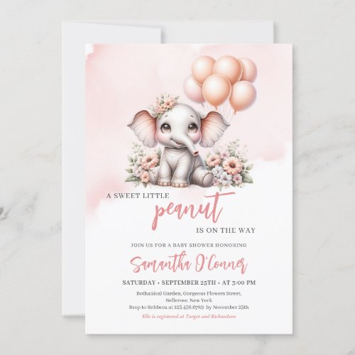 Minimalist cute elephant with pink balloons girl invitation