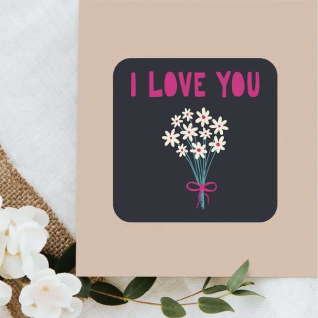 Minimalist Cute Flowers I love You Mom Mothers Day Square Sticker (Creator Uploaded)