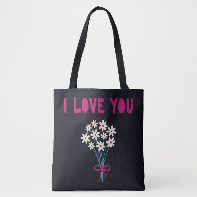 Minimalist Cute Flowers I love You Mom Mothers Day Tote Bag (Creator Uploaded)