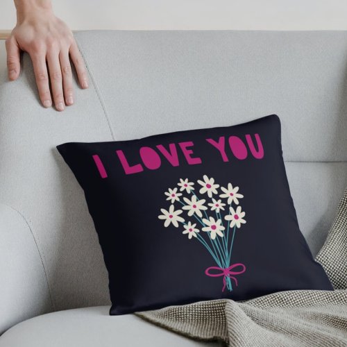 Minimalist Cute Flowers I love You Mothers Day  Throw Pillow