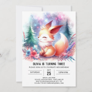 Minimalist Cute Fox Birthday digital invitation