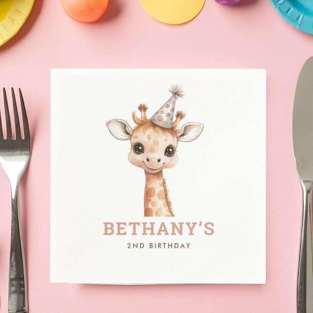 Minimalist Cute Giraffe 2nd Birthday Party Napkins (Creator Uploaded)