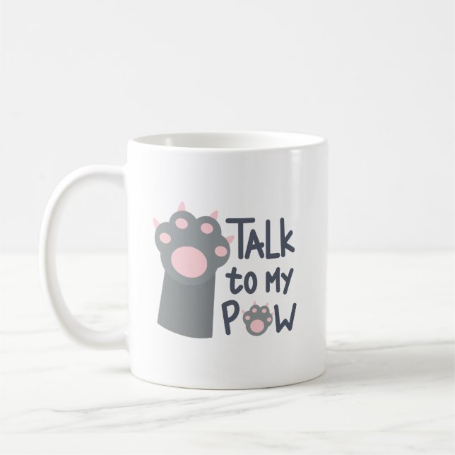 Minimalist Cute Gray Cat Paw Pink Bold Typography Coffee Mug (Left)