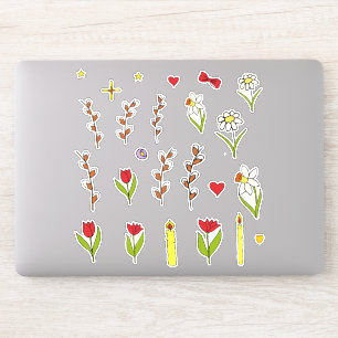 Minimalist Cute Happy Easter flowers cartoon Sticker