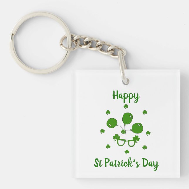 Minimalist  Cute Happy St Patrick's Day     Keychain (Front)