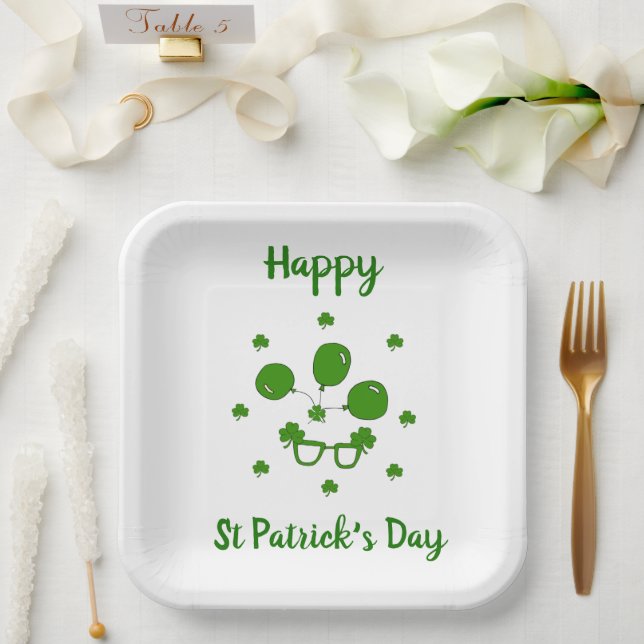 Minimalist  Cute Happy St Patrick's Day     Paper Plates (Wedding)
