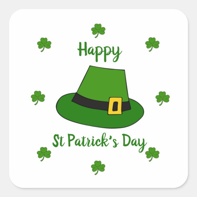 Minimalist  Cute Happy St Patrick's Day    Square Sticker (Front)