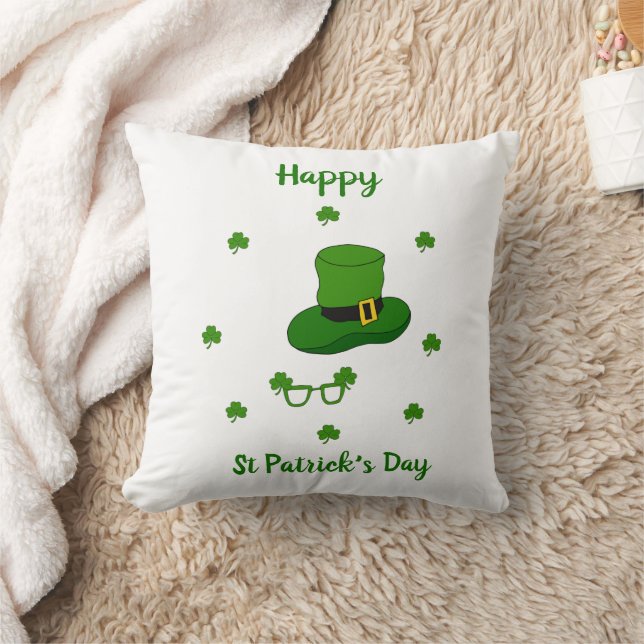Minimalist  Cute Happy St Patrick's Day Throw Pillow (Blanket)