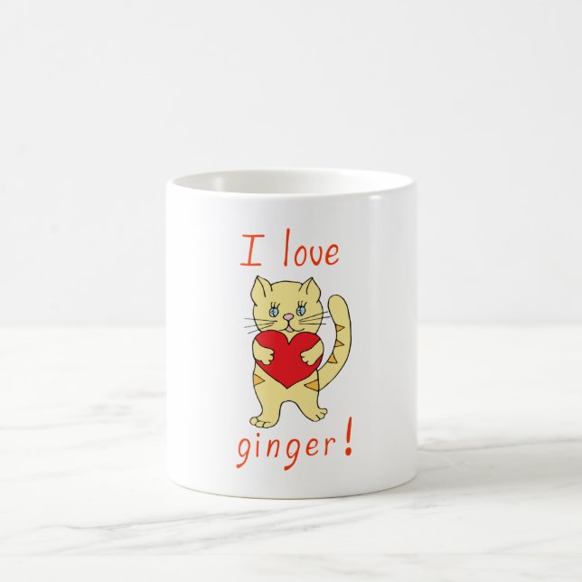 Minimalist Cute I love ginger cat Coffee Mug (Center)