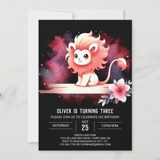 Minimalist Cute Lion Birthday Invitation (Front)