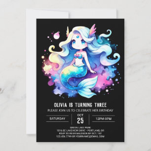 Minimalist Cute Mermaid Birthday Invitation