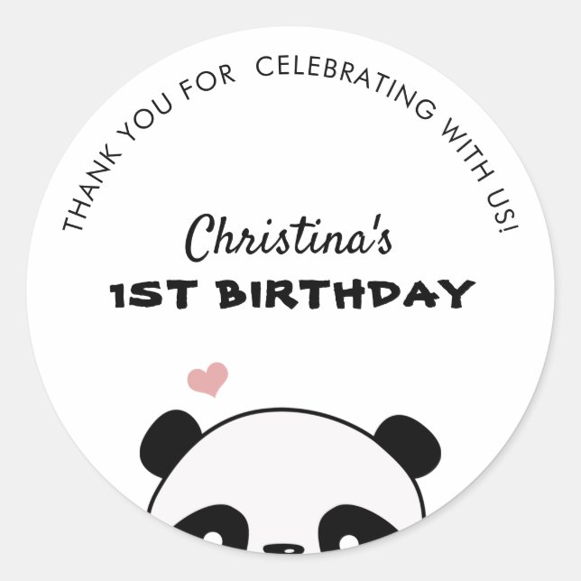 Minimalist Cute Panda Birthday Thank you Favor Classic Round Sticker (Front)