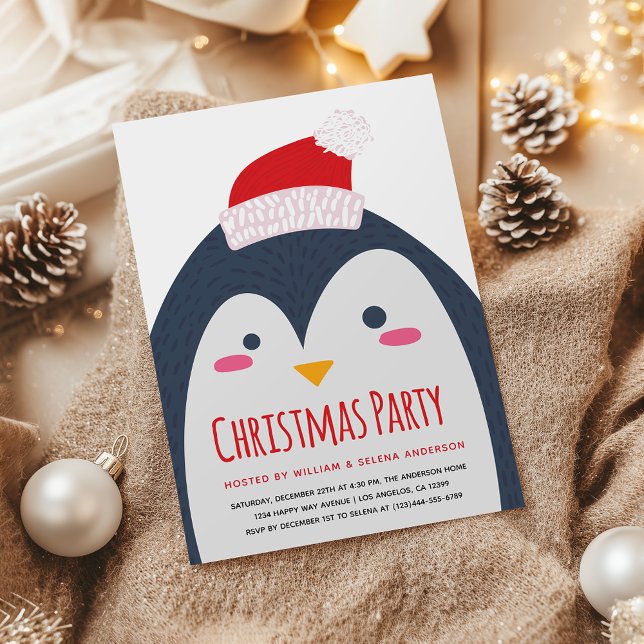 Minimalist Cute Penguin Christmas Party Invitation (Creator Uploaded)
