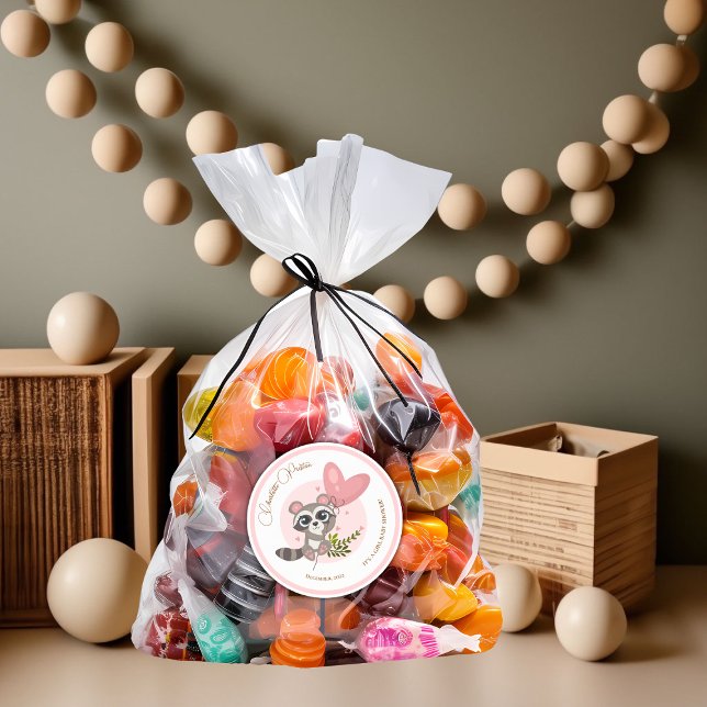 Minimalist Cute Raccoon Baby Shower Classic Round Sticker (Minimalist Cute Raccoon Baby Shower Classic Round Sticker)