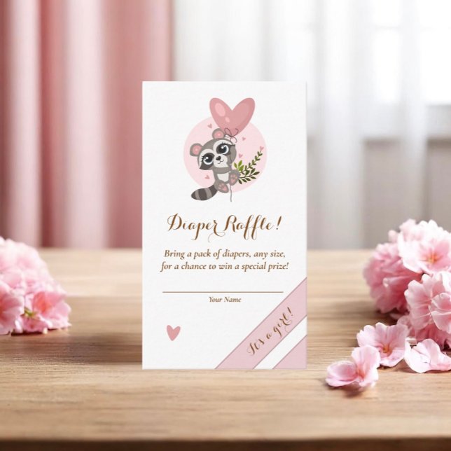 Minimalist Cute Raccoon Baby Shower Diaper Raffle Enclosure Card (Minimalist Cute Raccoon Baby Shower Diaper Raffle Enclosure Card)