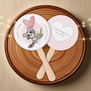 Minimalist Cute Raccoon Baby Shower Hand Fan