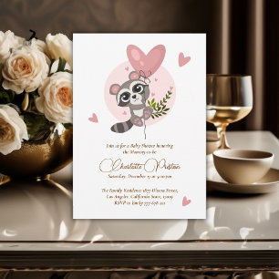 Minimalist Cute Raccoon Baby Shower Invitation