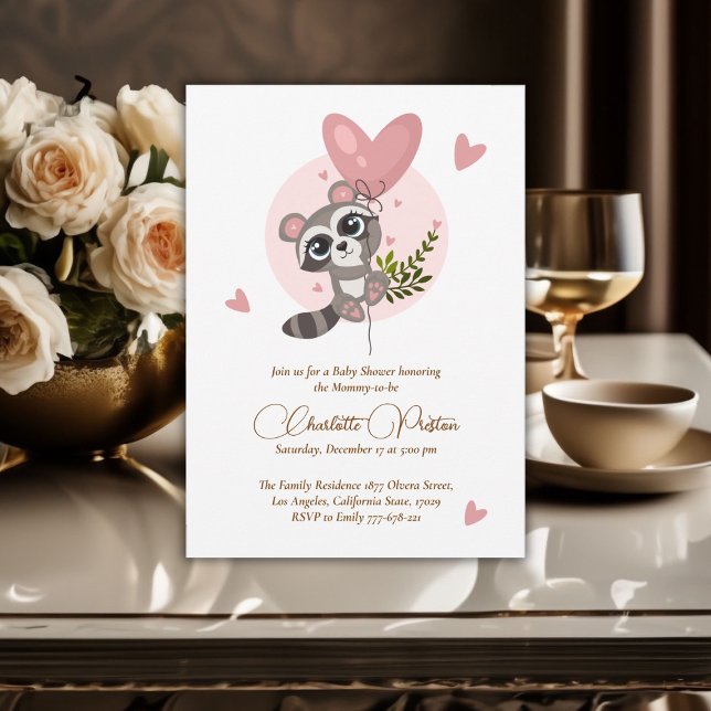 Minimalist Cute Raccoon Baby Shower Invitation (Minimalist Cute Raccoon Baby Shower Invitation)