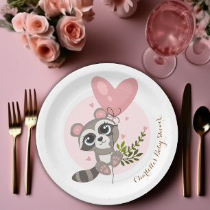 Minimalist Cute Raccoon Baby Shower Paper Plates