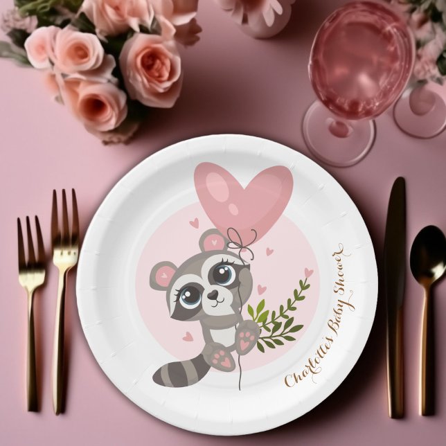 Minimalist Cute Raccoon Baby Shower Paper Plates (Raccoon Baby Shower Paper Plates)