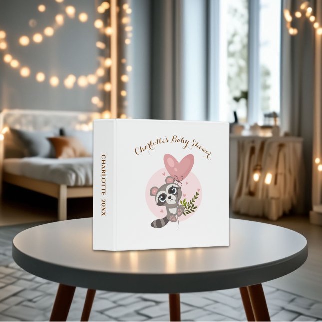 Minimalist Cute Raccoon Baby Shower Photo Album 3 Ring Binder (Baby Shower Photo Album!)