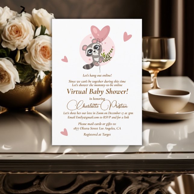 Minimalist Cute Raccoon Baby Shower Virtual Invitation (Minimalist Cute Raccoon Baby Shower Virtual Invitation)