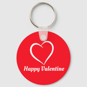 Minimalist Cute Red and White Happy Valentine  Keychain