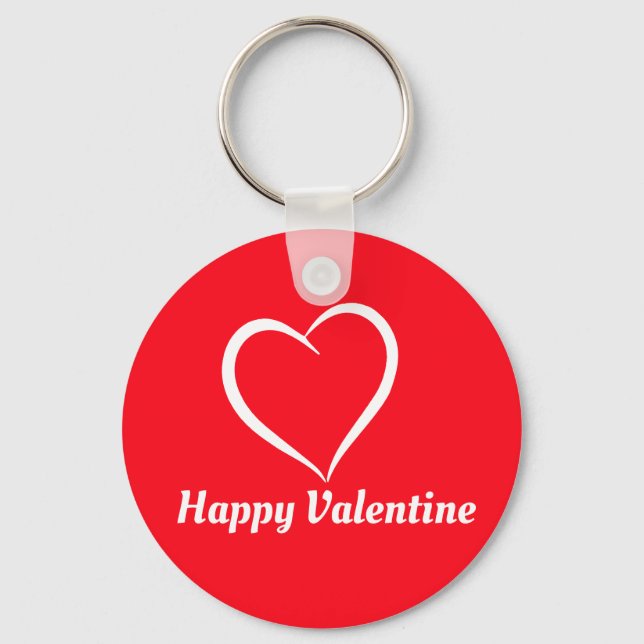 Minimalist Cute Red and White Happy Valentine  Keychain (Front)
