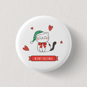 Minimalist Cute Santa Kitty Cat Meowy Christmas Button