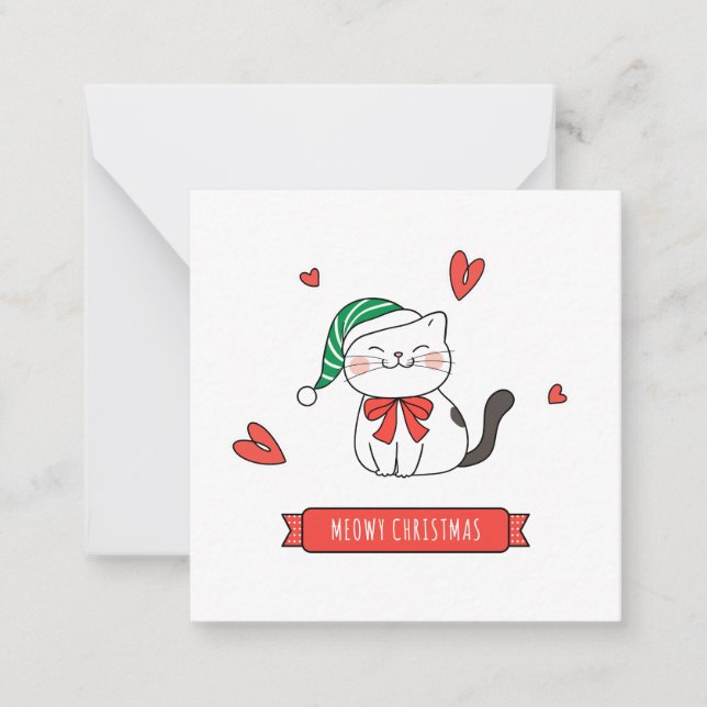 Minimalist Cute Santa Kitty Cat Meowy Christmas  Note Card (Front)
