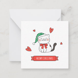 Minimalist Cute Santa Kitty Cat Meowy Christmas Note Card