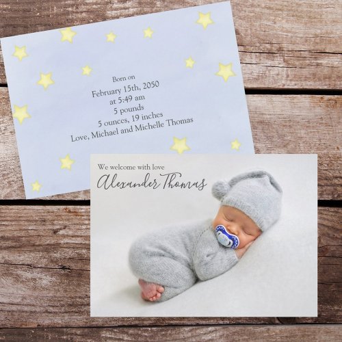 Minimalist Cute Simple Whimsical Stars Newborn Announcement