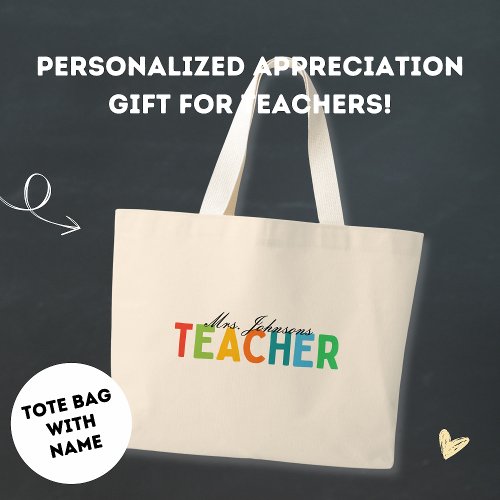 Minimalist Cute Teacher Appreciation Gift Custom Large Tote Bag