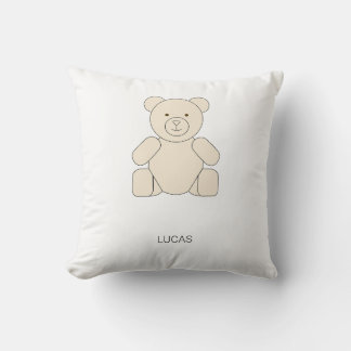 Minimalist Cute Teddy Bear Custom Name Throw Pillow