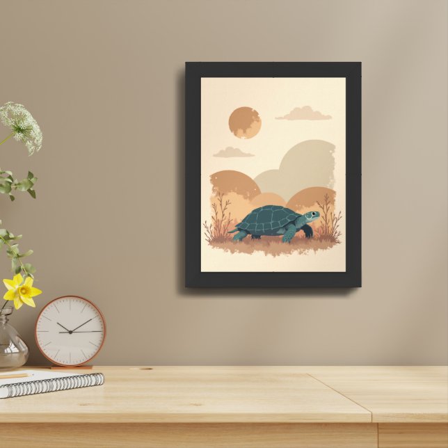 minimalist cute turtle boho style poster (Table Top)