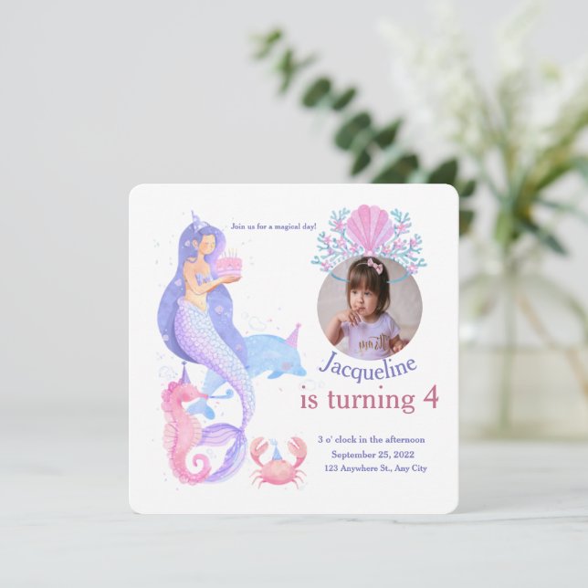 Minimalist Cute Under the Sea Mermaid Birthday Invitation (Standing Front)