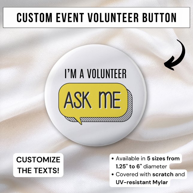 Minimalist Cute Volunteer Sign Ask Me Yellow Button (Creator Uploaded)