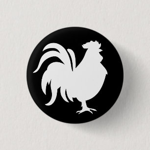 Minimalist Cute White lucky rooster Button