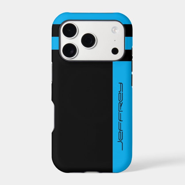 Minimalist Cyan Blue & Black Two Way Stripe Case-Mate iPhone Case (Back)