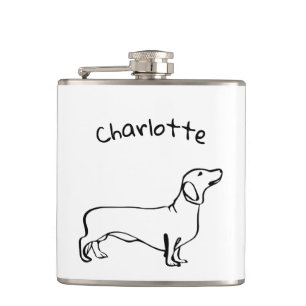 Minimalist Dachshund Art - Your Text, Your Style Flask