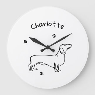 Minimalist Dachshund Art - Your Text, Your Style Large Clock