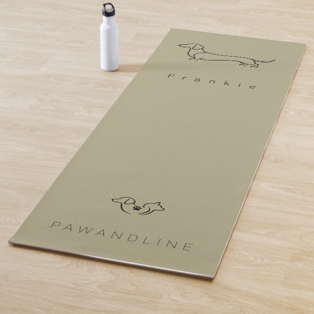 Minimalist Dachshund Line Art Custom Name Yoga Mat (In Situ)
