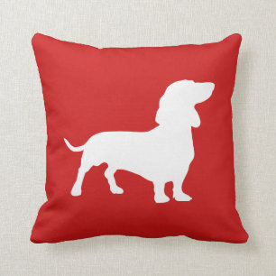 Minimalist Dachshund Silhouette Red and White Throw Pillow
