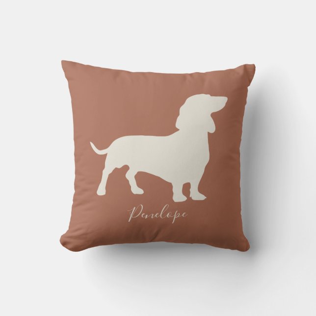 Minimalist Dachshund Silhouette with name Throw Pillow (Front)