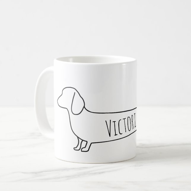 Minimalist Dachshund Wiener Dog Name Coffee Mug (Front Left)