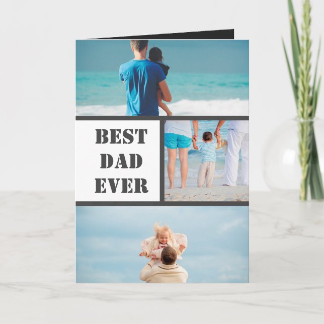 Minimalist Dad 3 Photo Collage Father Personalize Card (Front)