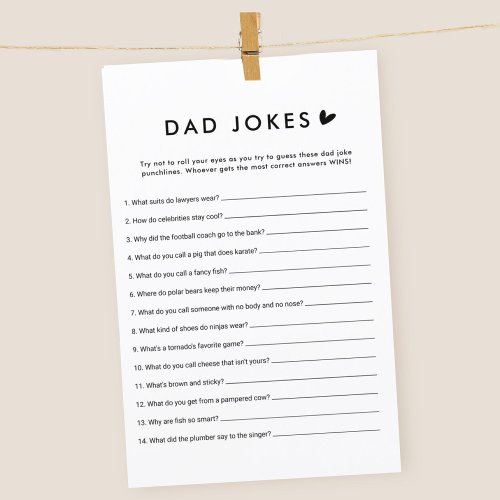 Minimalist Dad Jokes Baby Shower Game Cards